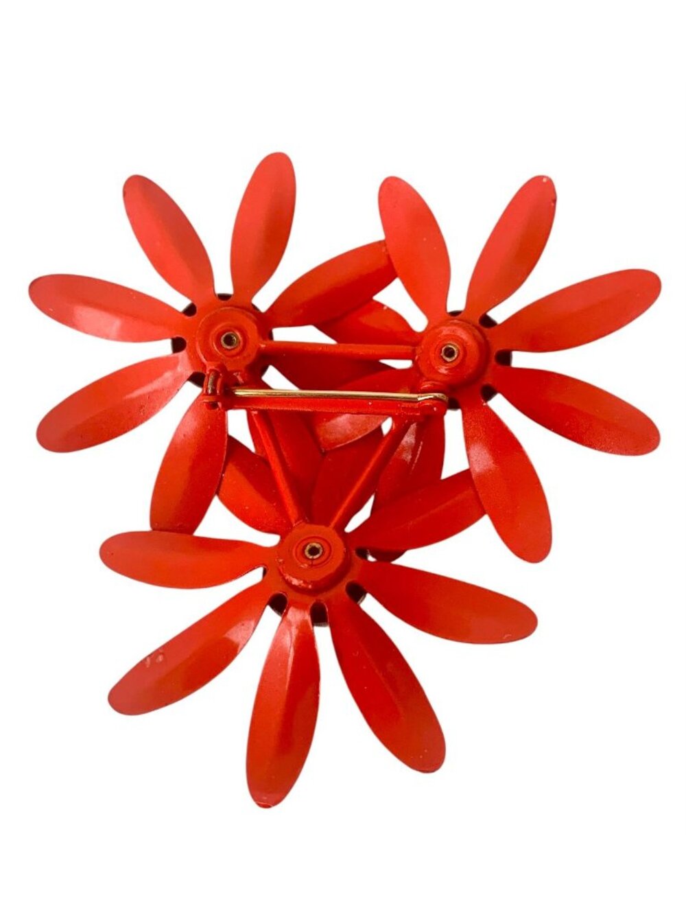 Brooch Vintage Brooch Pin Enamel Paint Red & White Daisy Flower Retro 1960's - Picture 2 of 4